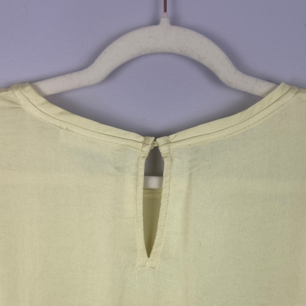 Mango Light Yellow Casual Chic Round Neck Tie Back Short Sleeve Top Size 12 - Picture 8 of 9